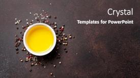  Presentation with cooking oil - Colorful slide deck enhanced with olive-oil-pepper-and-salt backdrop and a dark gray colored foreground