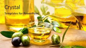  Presentation with olive oil bottle - Slide set consisting of olive oil pouring virgin olive background and a yellow colored foreground