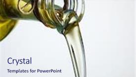  Presentation with olive oil bottle - Colorful PPT theme enhanced with olive oil pouring backdrop and a sky blue colored foreground