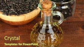  Presentation with olive green - Presentation design with olive oil small decanter on green background close-up background and a tawny brown colored foreground