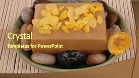  Presentation with olive - Cool new slide deck with olive oil soap pebbles and petals backdrop and a red colored foreground