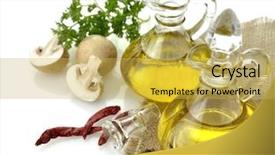  Presentation with olive oil - PPT theme with olive oil spices and mushrooms background and a yellow colored foreground