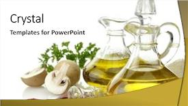 Presentation with olive oil - Slide deck having olive oil spices and mushrooms background and a white colored foreground