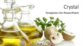  Presentation with olive oil - Slide set consisting of olive oil spices and mushrooms background and a white colored foreground