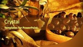 Presentation with salad dressing - Presentation theme with olives and olive oil background and a tawny brown colored foreground