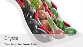  Presentation with herbs - PPT theme enhanced with olives assortment in dish with vegetables herbs spices isolated on a white background background and a light gray colored foreground