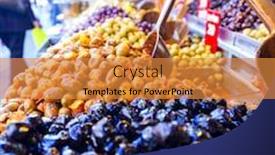  Presentation with market - PPT theme consisting of olives-at-a-market background and a gold colored foreground
