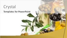  Presentation with olive oil - Beautiful presentation design featuring olives fruits canned and olive oil in decanter isolated on white background backdrop and a white colored foreground