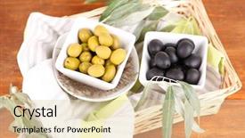  Presentation with table napkin - PPT layouts consisting of olives in bowls with branch on napkin in basket on wooden table background and a lemonade colored foreground