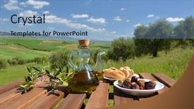  Presentation with agriculture olive oil - Slides having olives on the wooden table background and a light blue colored foreground