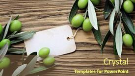  Presentation with olive oil - Beautiful slides featuring olives-over-wooden-background backdrop and a tawny brown colored foreground