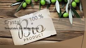  Presentation with olive oil - Presentation theme featuring olives-over-wooden-background background and a mint green colored foreground