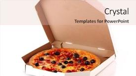  Presentation with pizza - PPT theme consisting of olives pizza in box background and a lemonade colored foreground