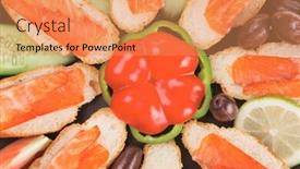  Presentation with salmon dish - Amazing PPT layouts having olives salmon and pepper served on dish backdrop and a coral colored foreground