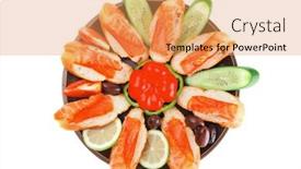  Presentation with salmon dish - Slide deck featuring olives salmon and pepper served on dish background and a yellow colored foreground