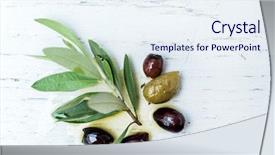  Presentation with oil - Beautiful slides featuring olives with leaves and oil backdrop and a sky blue colored foreground