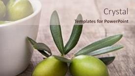  Presentation with rustic wood wooden frame - PPT theme consisting of olives-with-leaves background and a lemonade colored foreground