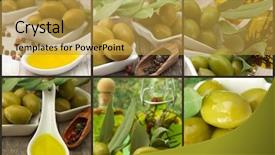  Presentation with olive oil - Audience pleasing presentation theme consisting of olives with olive oil collage backdrop and a gold colored foreground