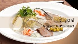  Presentation with salad - Audience pleasing theme consisting of culture french russia - olivie salad backdrop and a coral colored foreground