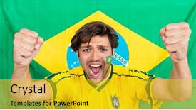  Presentation with brazil national colours - Presentation featuring brazil national colours - portrait of young successful sportsman background and a gold colored foreground