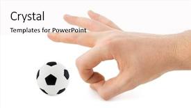  Presentation with ball bearing on a white - Cool new presentation with olympic circle - hand and soccer ball isolated backdrop and a sky blue colored foreground