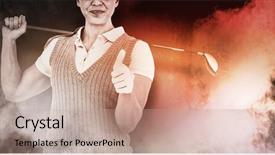  Presentation with golf player playing - Colorful PPT theme enhanced with olympic circle - pretty blonde playing golf backdrop and a coral colored foreground