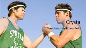  Presentation with basketball players - Audience pleasing PPT theme consisting of olympic gold medal - basketball players excited for their backdrop and a light blue colored foreground