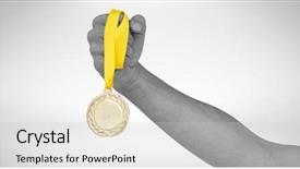  Presentation with gold medal - Slide deck with olympic medals - athlete holding gold medal background and a light gray colored foreground