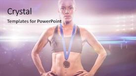  Presentation with gold medal - Presentation enhanced with olympic medals - athlete posing with gold medal background and a lemonade colored foreground