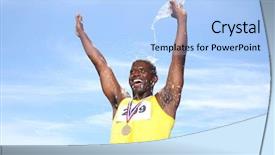  Presentation with pouring water - Audience pleasing slide deck consisting of olympic medals - athlete with medal celebrating backdrop and a light blue colored foreground