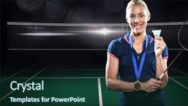  Presentation with gold medal - Amazing theme having olympic medals - composite image of badminton player backdrop and a tawny brown colored foreground