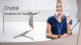  Presentation with badminton - Slide deck consisting of olympic medals - composite image of badminton player background and a light gray colored foreground