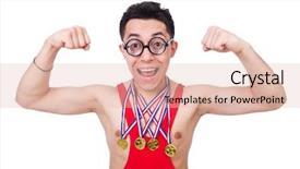  Presentation with wrestler - Colorful PPT theme enhanced with olympic medals - funny wrestler with winners gold backdrop and a lemonade colored foreground