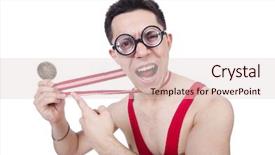  Presentation with wrestler - Colorful slide deck enhanced with olympic medals - funny wrestler with winners medal backdrop and a lemonade colored foreground