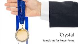  Presentation with gold medal - PPT theme having olympic medals - gold medal in hand isolated background and a white colored foreground