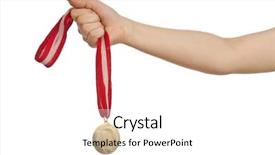  Presentation with gold medal - Audience pleasing PPT layouts consisting of olympic medals - hand holding gold medal backdrop and a white colored foreground