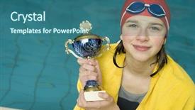  Presentation with winner - PPT theme featuring olympic medals - swimming competition winner background and a ocean colored foreground