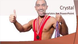  Presentation with wrestler - Audience pleasing PPT theme consisting of olympic medals - wrestler in red dress isolated backdrop and a lemonade colored foreground