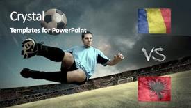  Presentation with teams - Slides enhanced with olympic shooting - football player on soccer field background and a  colored foreground