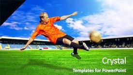  Presentation with football blue - Slides featuring olympic shooting - happiness football player after goal background and a shamrock green colored foreground