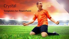  Presentation with football field - Theme featuring olympic shooting - happiness football player after goal background and a red colored foreground
