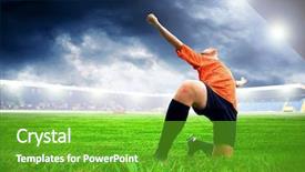  Presentation with football blue - Theme consisting of olympic shooting - happiness football player after goal background and a shamrock green colored foreground