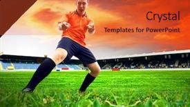  Presentation with football blue - Presentation design having olympic shooting - happiness football player after goal background and a red colored foreground
