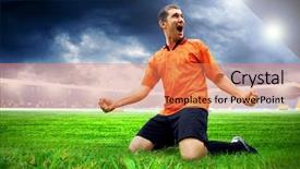  Presentation with football blue - Audience pleasing slides consisting of olympic shooting - happiness football player after goal backdrop and a coral colored foreground