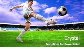  Presentation with football blue - Presentation theme featuring olympic shooting - happiness football player after goal background and a shamrock green colored foreground