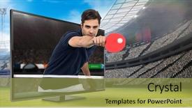  Presentation with table tennis - Presentation enhanced with olympic shooting - portrait of male athlete playing background and a yellow colored foreground