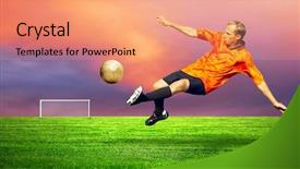  Presentation with astro turf football field - PPT theme with olympic shooting - shoot of football player background and a  colored foreground
