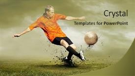  Presentation with football field - Beautiful presentation theme featuring olympic shooting - shoot of football player backdrop and a mint green colored foreground