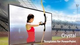  Presentation with archery - Amazing PPT theme having olympic shooting - side view of woman practicing backdrop and a coral colored foreground