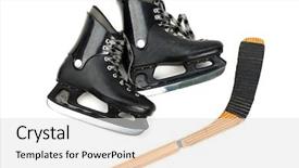 Presentation with winter skates - Beautiful presentation design featuring olympic shooting - winter hockey sport ice skates backdrop and a light gray colored foreground